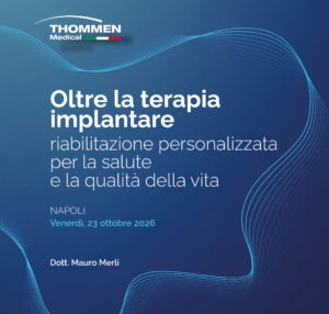 Locandina del corso di implantologia del Dott. Mauro Merli dedicato alla riabilitazione implanto-protesica personalizzata.