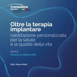 Locandina del corso di implantologia del Dott. Mauro Merli dedicato alla riabilitazione implanto-protesica personalizzata.